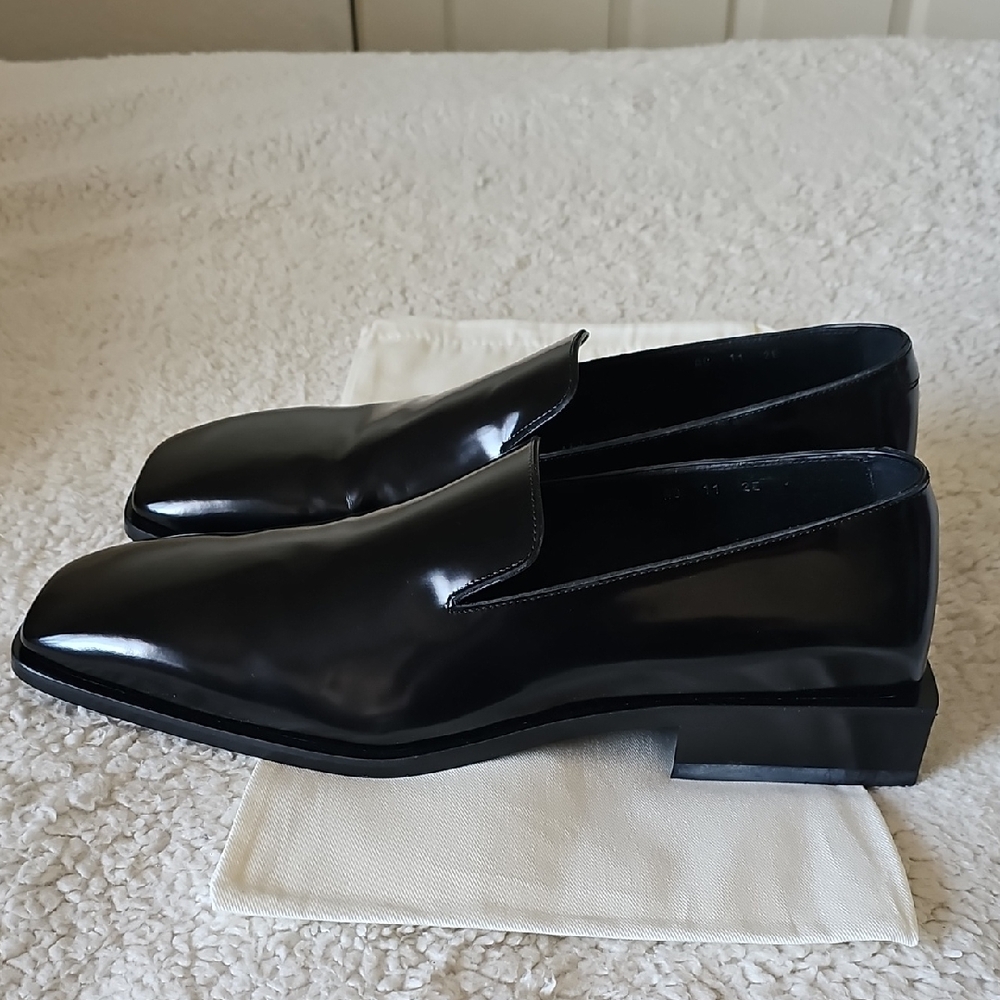 Salvatore Ferragamo Glossy Black Leather Men's Slip-On Loafers, Size 11 EE